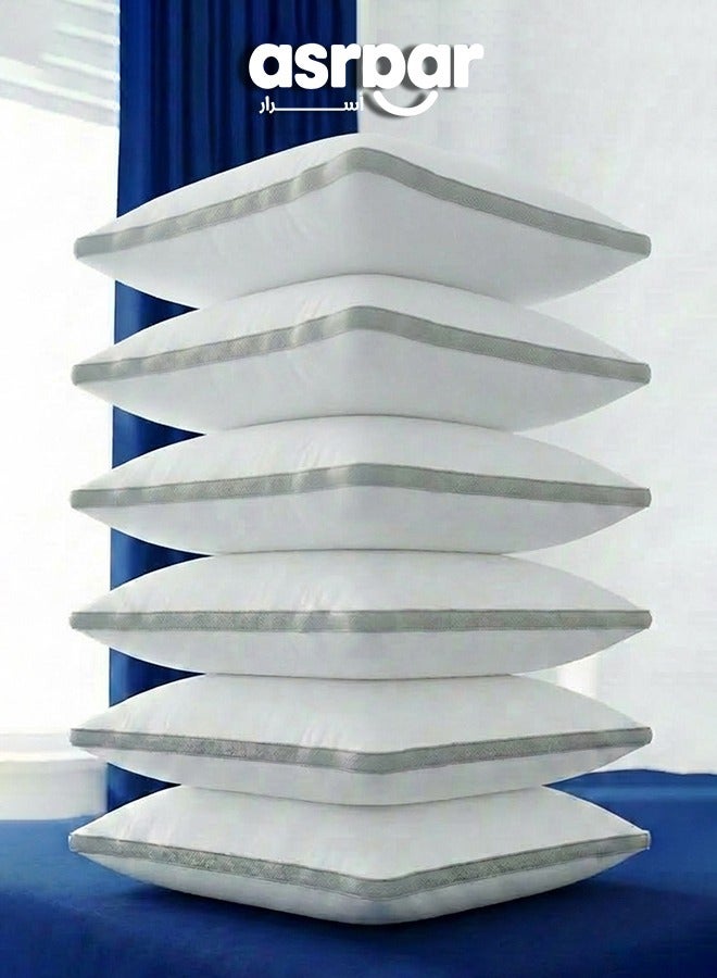 Asraar 6 Piece | Extra Soft Comfort Sleeping Pillow Lux White with Microfiber Filling and Elegant Light Grey Piped Edges – 75×50 cm - Image 1