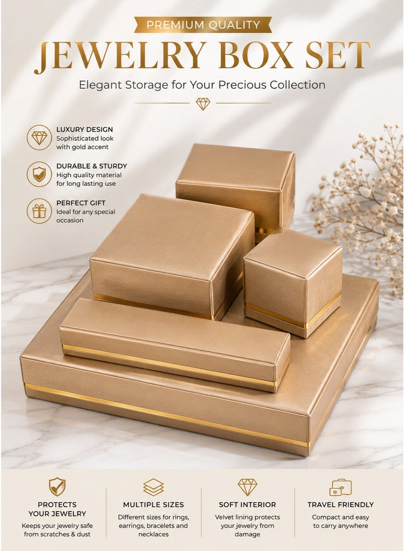 Rich Life Luxury Jewelry Box Set with Gold Accent, Premium Textured Jewelry Storage Organizer Boxes for Rings Earrings Necklace Bracelet Watches - Image 1
