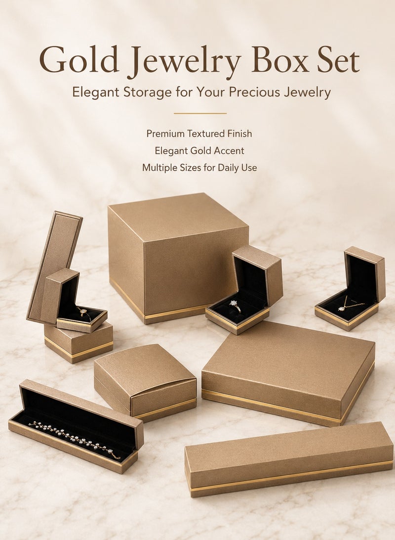 Rich Life Luxury Jewelry Box Set with Gold Accent, Premium Textured Jewelry Storage Organizer Boxes for Rings Earrings Necklace Bracelet Watches - Image 2