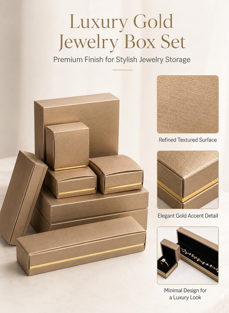 Rich Life Luxury Jewelry Box Set with Gold Accent, Premium Textured Jewelry Storage Organizer Boxes for Rings Earrings Necklace Bracelet Watches - Image 4