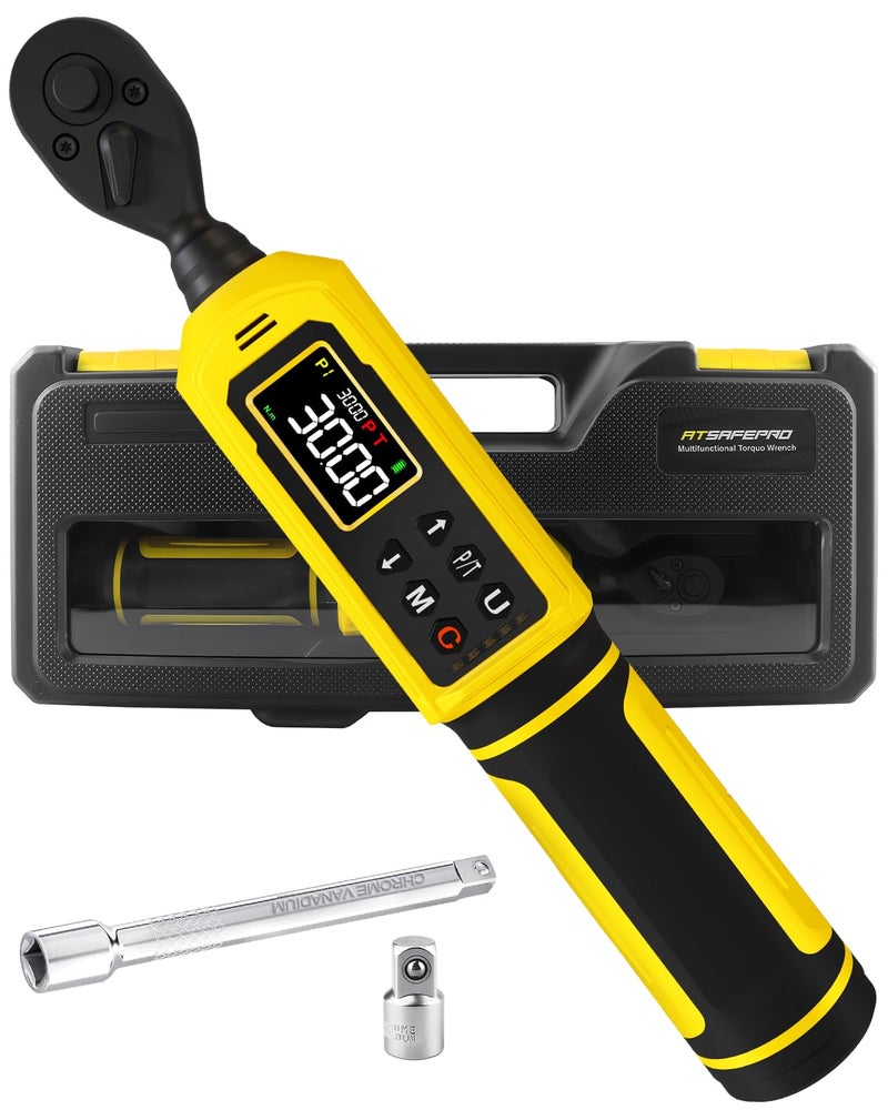 ATsafepro 14 Digital Torque Wrench 42656 inlbs wColor Screen 5 Units 2 Accuracy BuzzerVibrationLED Inch Pound Torque Wrench Set Includes Extension 14 to 38 Adapter for Bike Motor DIY - Image 2