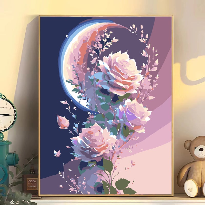 لوحة زيتية رقمية DIY لوحة يدوية بسيطة لزهرة الورد لوحة زخرفية لغرفة المعيشة وردة الغروب - Image 2