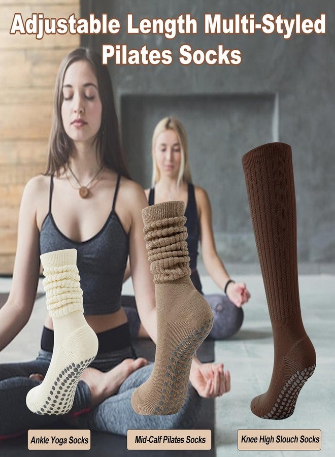 BISOUSOX Pilates Socks Slouch Scrunch Grip Socks, Yoga Grippy Barre Anti Slip Long Ankle Crew Sock for Women Hospital - Image 2