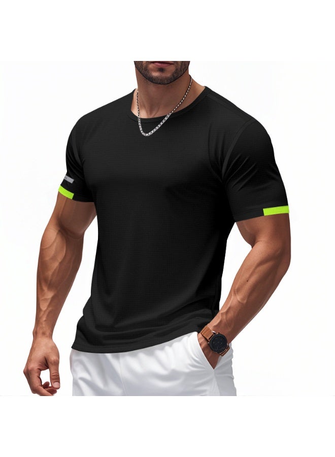 Men's Crew Neck T-Shirt Summer Short Sleeve Casual Tee Solid Color Muscle Fit Workout Top for Gym Daily Wear Sports - Image 1