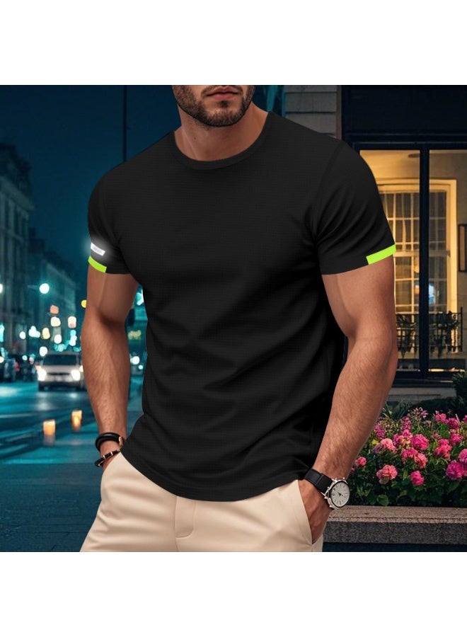 Men's Crew Neck T-Shirt Summer Short Sleeve Casual Tee Solid Color Muscle Fit Workout Top for Gym Daily Wear Sports - Image 2