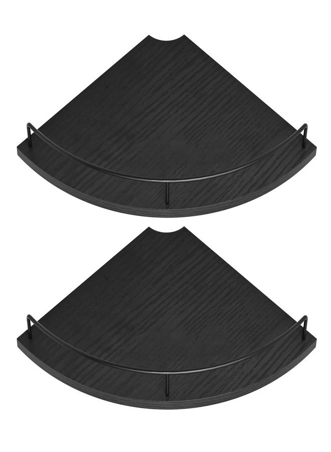FNBAR Corner Floating Shelves, Rustic Brown Wood, Set of 2, Wall Mount Storage with Guardrail for Bathroom Kitchen Living Room (Black) - Image 1