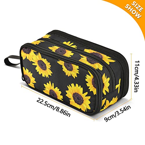 XUWU Sunflower Large Capacity Pencil Case Pencil Pouch Office School Large Storage Pen Bag 3 Compartment pencil box for Adults School Teen Girl Boy Men Women - Image 3