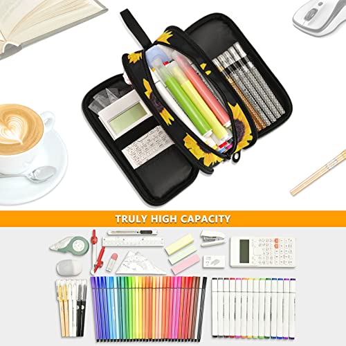 XUWU Sunflower Large Capacity Pencil Case Pencil Pouch Office School Large Storage Pen Bag 3 Compartment pencil box for Adults School Teen Girl Boy Men Women - Image 5