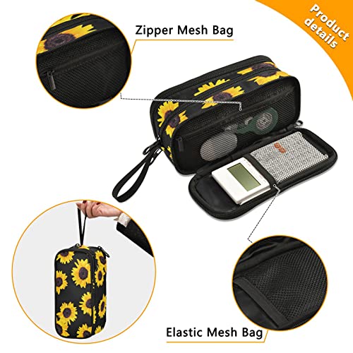 XUWU Sunflower Large Capacity Pencil Case Pencil Pouch Office School Large Storage Pen Bag 3 Compartment pencil box for Adults School Teen Girl Boy Men Women - Image 2