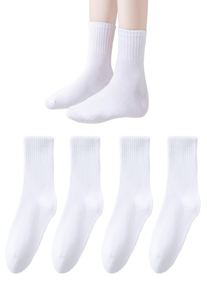 Marchare Kids Seamless Socks Boys Girls Cotton Athletic Socks 8-11 Years School Ankle Socks with Retro Stripes White 4Pack - Image 1