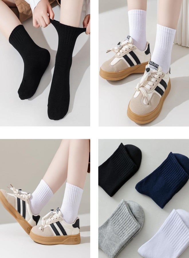 Marchare Kids Seamless Socks Boys Girls Cotton Athletic Socks 8-11 Years School Ankle Socks with Retro Stripes White 4Pack - Image 2