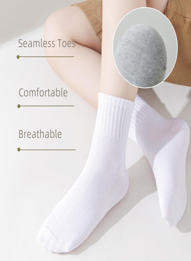 Marchare Kids Seamless Socks Boys Girls Cotton Athletic Socks 8-11 Years School Ankle Socks with Retro Stripes White 4Pack - Image 3