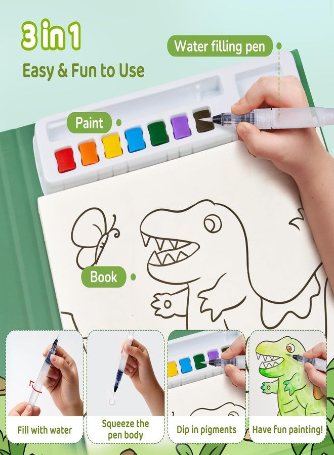 JoyCat Paint with Water Coloring Books for Toddlers, Watercolor Painting Sets for Kids Ages 2-4, 4-8, Dinosaur Arts and Crafts Birthday Gift for Boys Girls (Green) - Image 3
