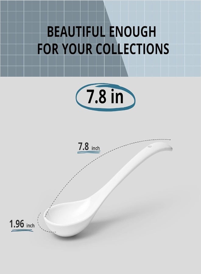 AKDC Lifver Asian Soup Spoons Set With Long Handle,7.8 Inch Ceramic Chinese Soup Spoons,White Japanese Spoon For Cereal Curry Stews Ramen Pho Wonton Dumpling Miso, Set Of 6 - Image 2