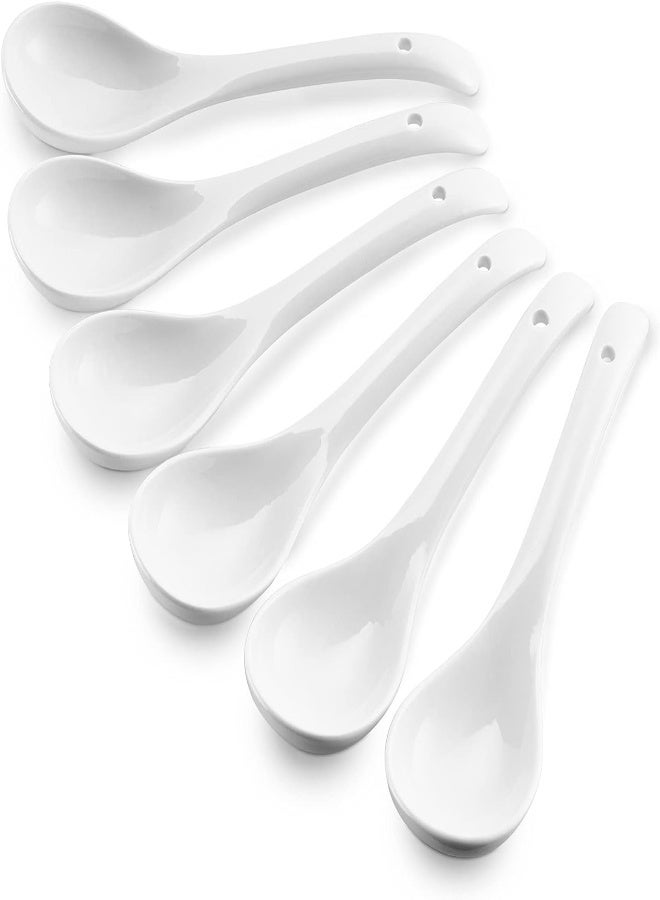 AKDC Lifver Asian Soup Spoons Set With Long Handle,7.8 Inch Ceramic Chinese Soup Spoons,White Japanese Spoon For Cereal Curry Stews Ramen Pho Wonton Dumpling Miso, Set Of 6 - Image 5
