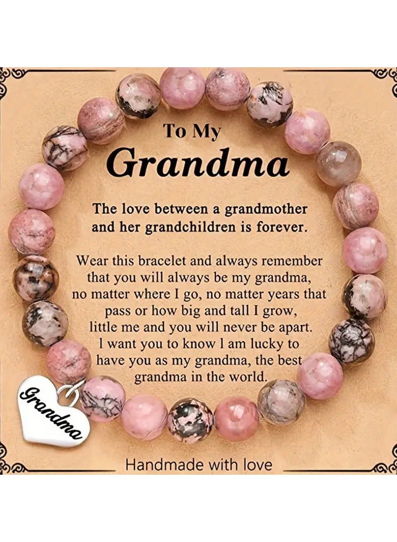 Goolsky Pink Zebra Stone Love Pendant Bracelet For Daughter/ Sister/ Friend/ Grandma Handmade Beaded Hand Jewelry - Image 1