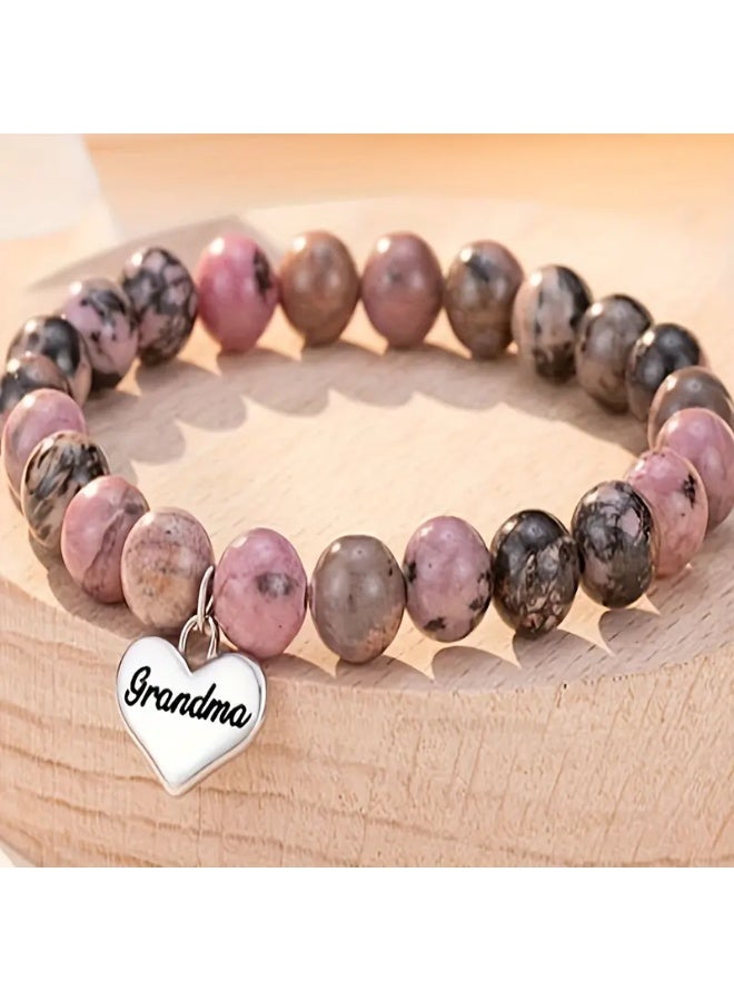 Goolsky Pink Zebra Stone Love Pendant Bracelet For Daughter/ Sister/ Friend/ Grandma Handmade Beaded Hand Jewelry - Image 4