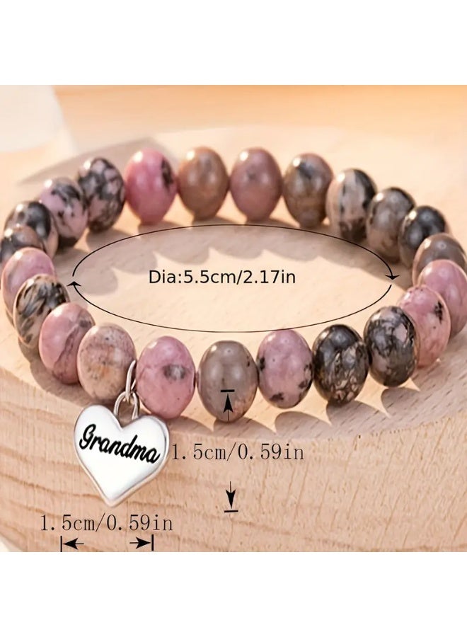 Goolsky Pink Zebra Stone Love Pendant Bracelet For Daughter/ Sister/ Friend/ Grandma Handmade Beaded Hand Jewelry - Image 2