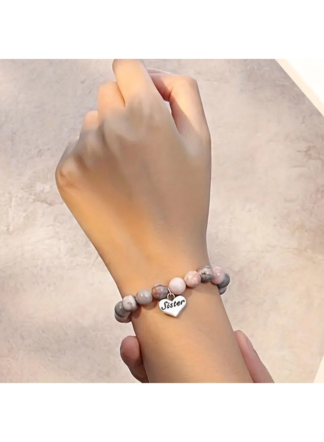 Goolsky Pink Zebra Stone Love Pendant Bracelet For Daughter/ Sister/ Friend/ Grandma Handmade Beaded Hand Jewelry - Image 3