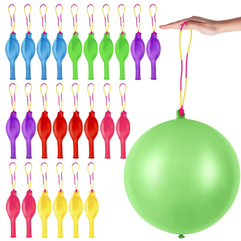 HSLCGF 24 Pcs Multicolor Punch Balloons Bounce with Rubber Band Handle Heavy Duty for Birthday party favors Kid Multicolor - Image 3