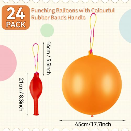HSLCGF 24 Pcs Multicolor Punch Balloons Bounce with Rubber Band Handle Heavy Duty for Birthday party favors Kid Multicolor - Image 5