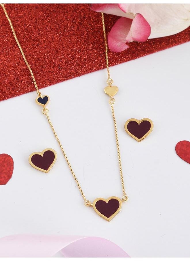 VOYLLA Valentine's Day Collection Deep Red Enamel Heart Pendant Set  - Image 1