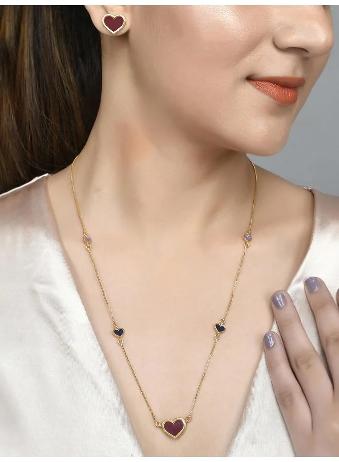 VOYLLA Valentine's Day Collection Deep Red Enamel Heart Pendant Set