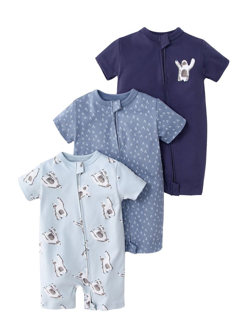 CICILADY Baby 3-Pack Short-Sleeve Onesies Bodysuit Baby Boy Girl Cotton Short Sleeve Zipper Rompers Infant 2-way Zippers Comfy Summer Jumpsuit