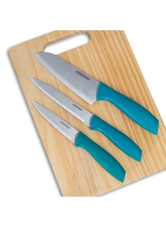 Homeway 5 Piece Kitchen Knife Set with Pine Wood Chopping Board, Chef Knife, Utility Knife, Paring Knife & Kitchen Scissors, HW3851 - Image 2