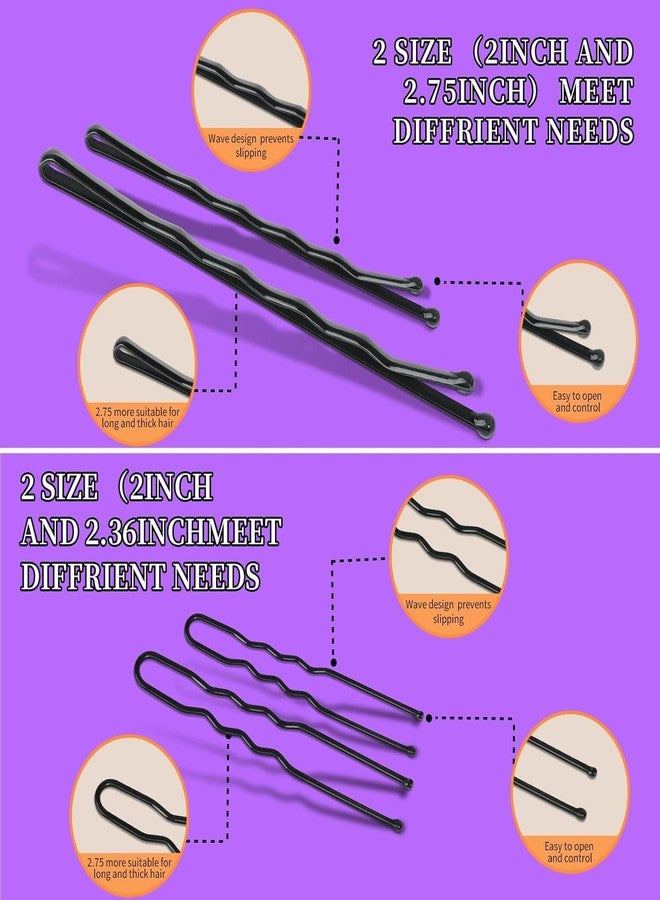 Preptep 300pcs Hair Pins Bobby Pins Black, 100 Black Bobby Pins 2" & 2.75", 100 Hair Pins for Women 2" & 2.36", 100 Clear Hair Bands - Image 4