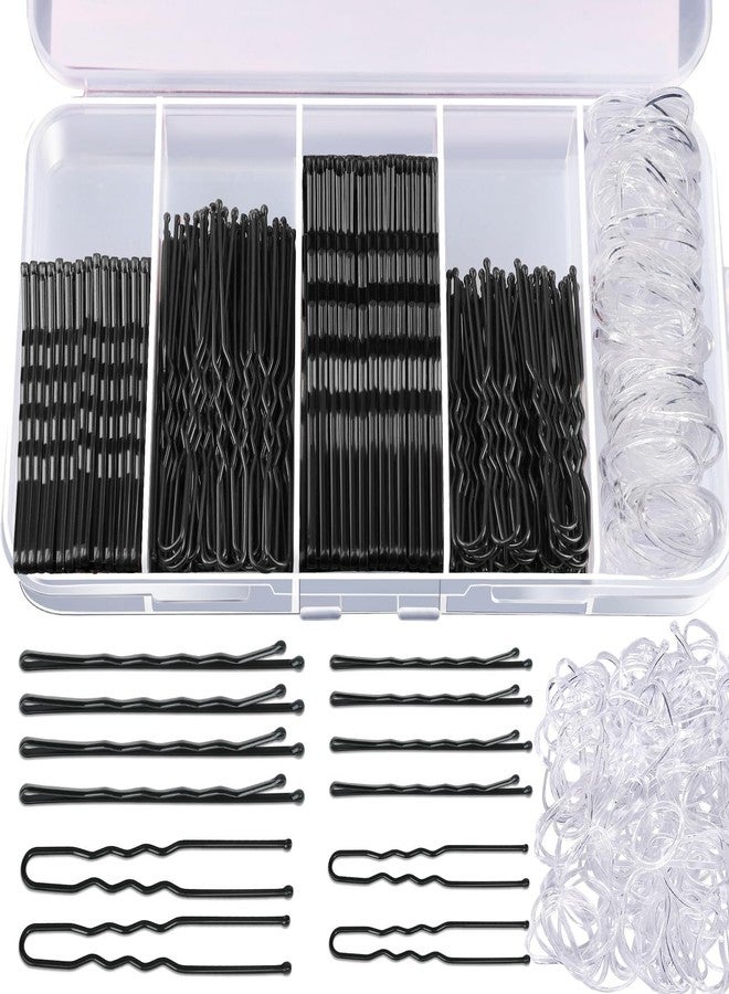 Preptep 300pcs Hair Pins Bobby Pins Black, 100 Black Bobby Pins 2" & 2.75", 100 Hair Pins for Women 2" & 2.36", 100 Clear Hair Bands - Image 1