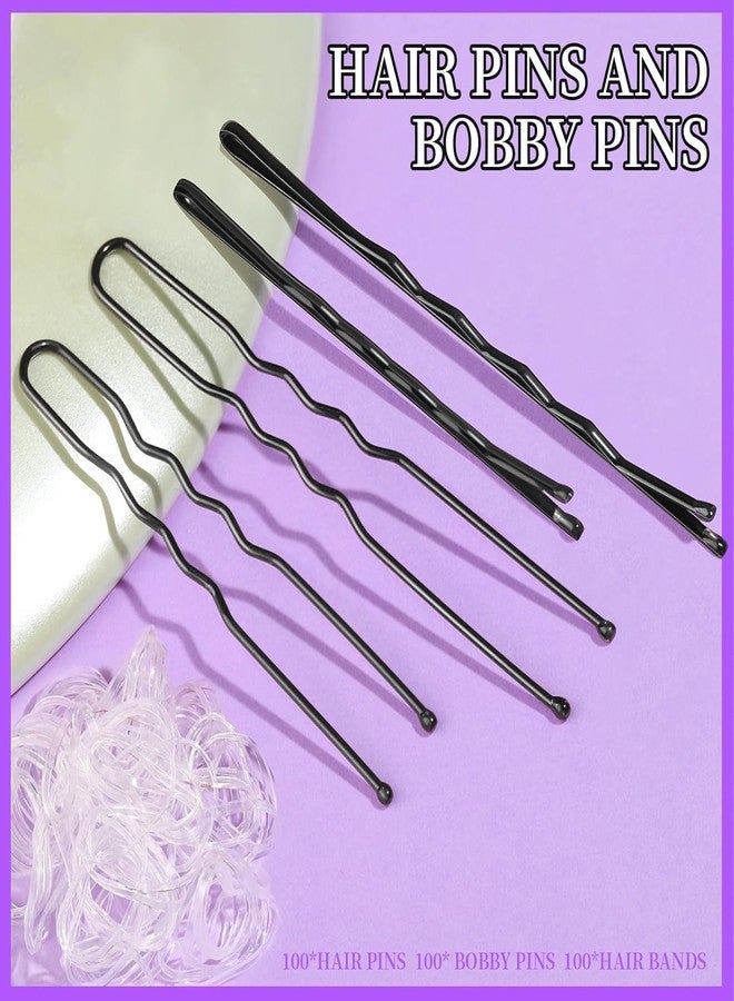 Preptep 300pcs Hair Pins Bobby Pins Black, 100 Black Bobby Pins 2" & 2.75", 100 Hair Pins for Women 2" & 2.36", 100 Clear Hair Bands - Image 3