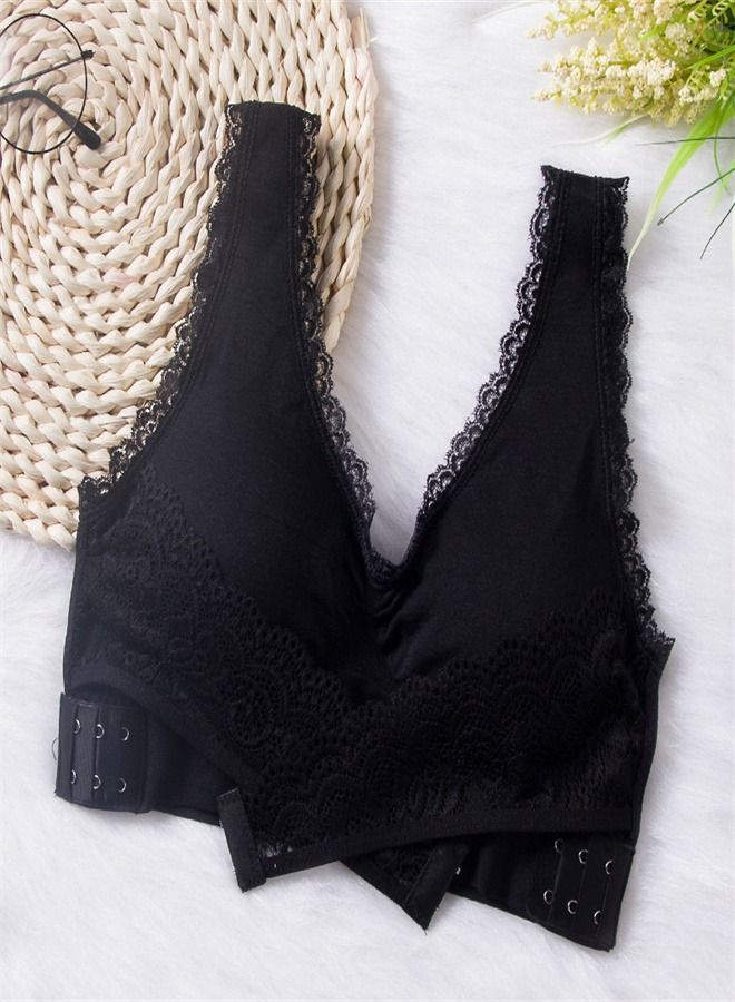 Loquat Front Cross Side Button Gather Sports Bra Black