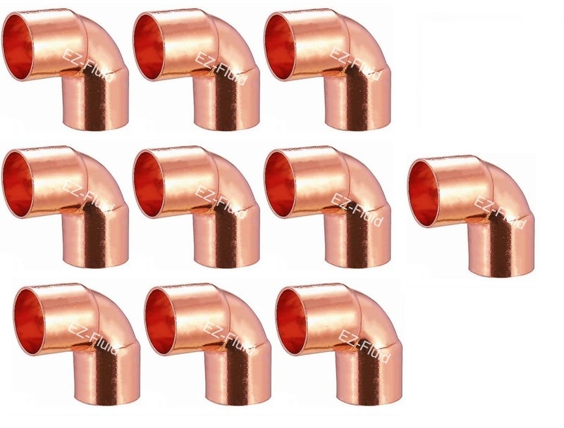 10 EZFLUID السباكة 1 C X C LF كوع نحاسي بزاوية 90 درجة مع توصيل لحام للضغط للاستخدام السكني والتجاري