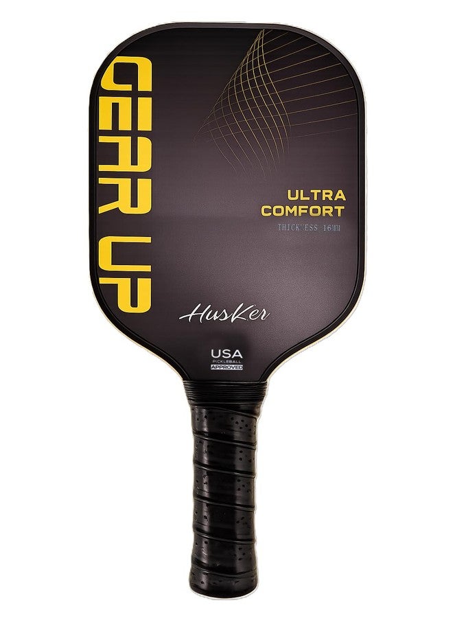 Husker USAPA Approved GEARUP RAW Carbon Fibre Ultra Comfort Thermoformed Pickleball Paddle | Carbon Friction Surface | Elongated Handle Racket - Image 1