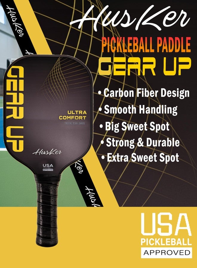 Husker USAPA Approved GEARUP RAW Carbon Fibre Ultra Comfort Thermoformed Pickleball Paddle | Carbon Friction Surface | Elongated Handle Racket - Image 2