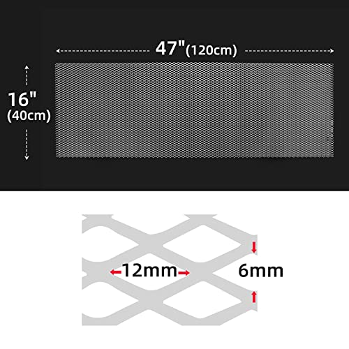 AggAuto 47x16 inches Car Pickup Truck Grill Mesh Spoiler Bumper Vent Aluminum Alloy Automotive Grille Insert Air Intake Racing Rhombic Hole 6x12mm Silver - Image 2