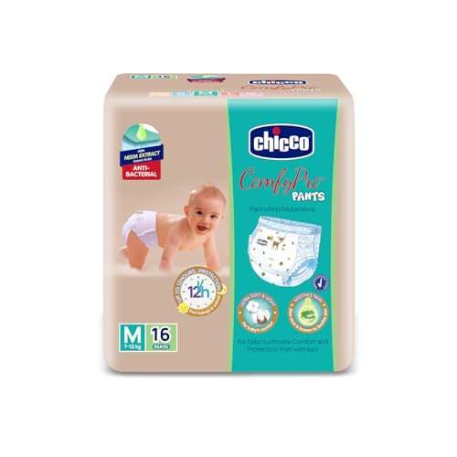 Chicco Comfy-Pro Pant Style Baby Diapers | Anti-bacterial benefits | Ultra Soft & 12hrs protection | Wetness indicator & Disposing Tapes - Medium, 16 Count, 7-12 Kg - Image 1
