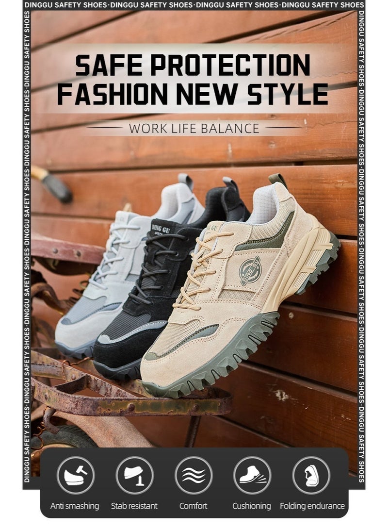Dinggu Men's steel-toe safety shoes, lightweight and comfortable, puncture-proof and slip-resistant, wear-resistant and durable, comfortable for long periods of standing, lightweight and breathable, work shoes that can also be worn as fashionable athletic shoes. - Image 4