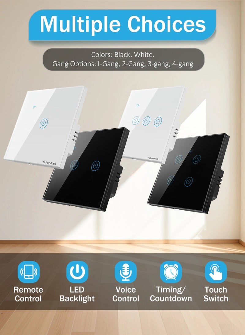 Tichondrius WiFi Smart Wall Light Switch, Compatible with Alexa and Google Home, APP Remote Control, No Neutral Wire Required, No Hub Required, Timing Function, Voice Control  (1Gang, White) - Image 3