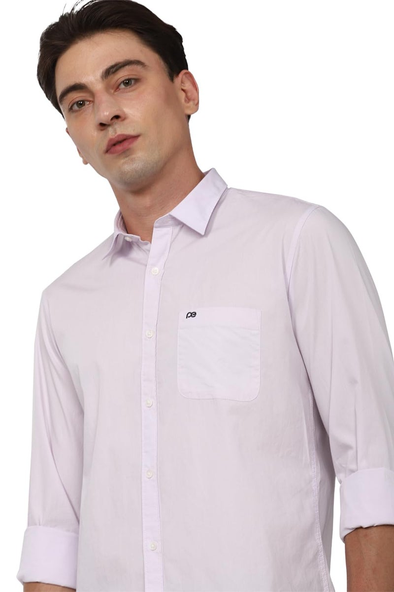 Peter England Men's Slim Fit Full Sleeve Cotton Solid Casual Shirt with Pocket Lilac - Image 3