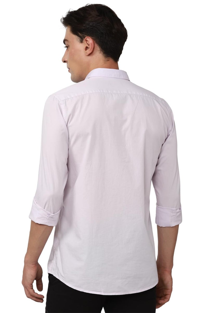 Peter England Men's Slim Fit Full Sleeve Cotton Solid Casual Shirt with Pocket Lilac - Image 5