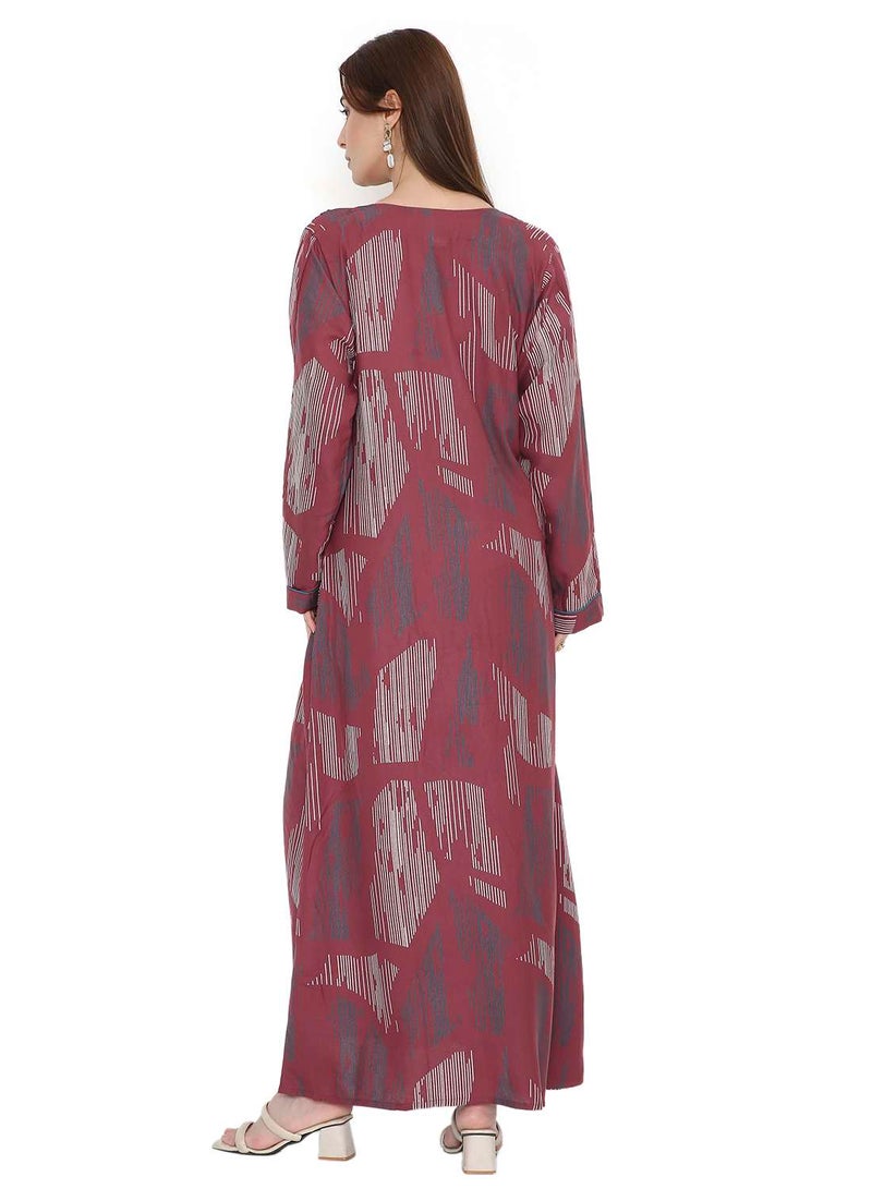 هانا آند سارا جلابية عربية متعددة الألوان بطبعة تجريدية من هنا وسارة للنساء - Image 2