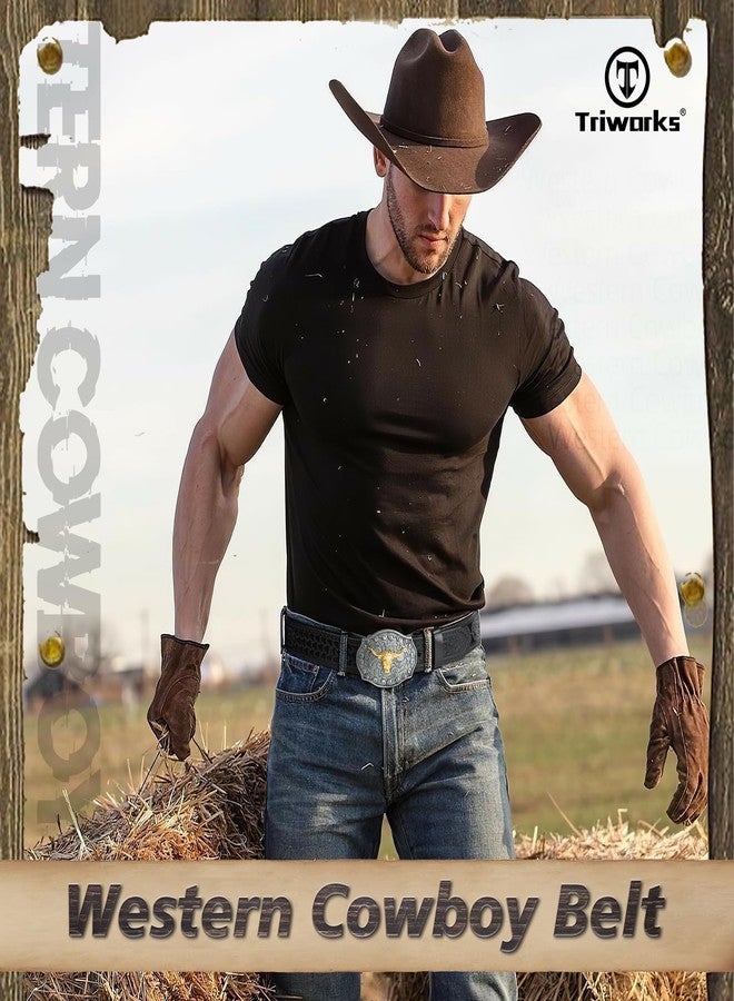 TRIWORKS Western Cowboy Cowgirl Belt for Men Western Buckle Belt 1.5" Wide Floral Engraved Embossed Leather Belt - Image 3