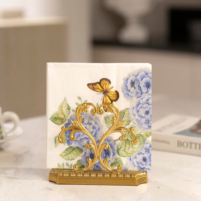 YACSNBF 1 Gold Napkin Holder and 50 PCS Hydrangea Paper Napkins,Brass Napkin Holder,Classic combination and matching,Modern Dining Table Decor, Home Decor - Image 1