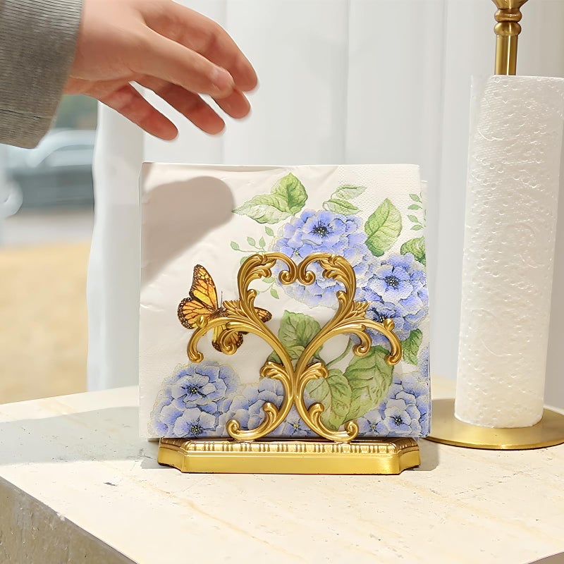 YACSNBF 1 Gold Napkin Holder and 50 PCS Hydrangea Paper Napkins,Brass Napkin Holder,Classic combination and matching,Modern Dining Table Decor, Home Decor - Image 2