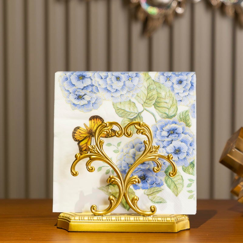 YACSNBF 1 Gold Napkin Holder and 50 PCS Hydrangea Paper Napkins,Brass Napkin Holder,Classic combination and matching,Modern Dining Table Decor, Home Decor - Image 3