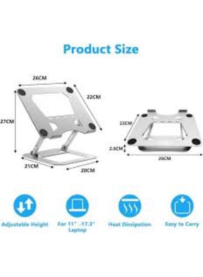 Adjustable Aluminum Laptop Stand ‚Äì Foldable Ergonomic Riser with Ventilated Design for Cooling ‚Äì Lightweight, Portable, Height Adjustable Laptop Holder for Desk, Bed & Travel ‚Äì Silver - Image 3