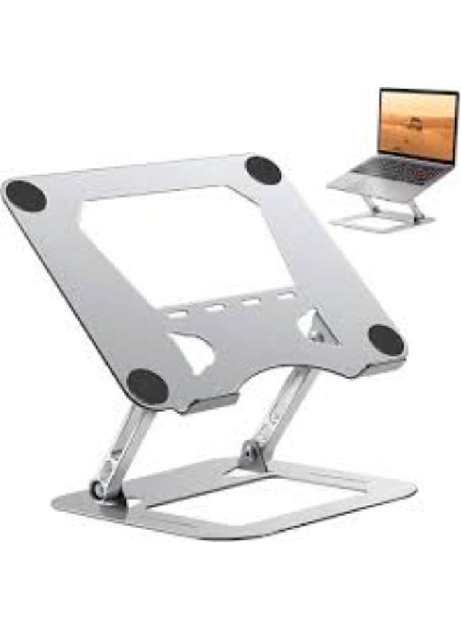 Adjustable Aluminum Laptop Stand ‚Äì Foldable Ergonomic Riser with Ventilated Design for Cooling ‚Äì Lightweight, Portable, Height Adjustable Laptop Holder for Desk, Bed & Travel ‚Äì Silver - Image 1
