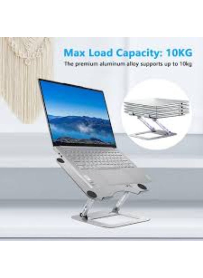 Adjustable Aluminum Laptop Stand ‚Äì Foldable Ergonomic Riser with Ventilated Design for Cooling ‚Äì Lightweight, Portable, Height Adjustable Laptop Holder for Desk, Bed & Travel ‚Äì Silver - Image 2